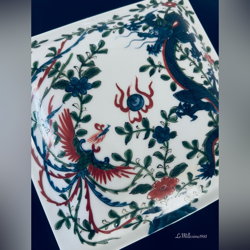 Vintage Chinese Dragon Phoenix 2 Tiered Stacked Porcelain Box | Chinoiserie - Picture 3 of 7